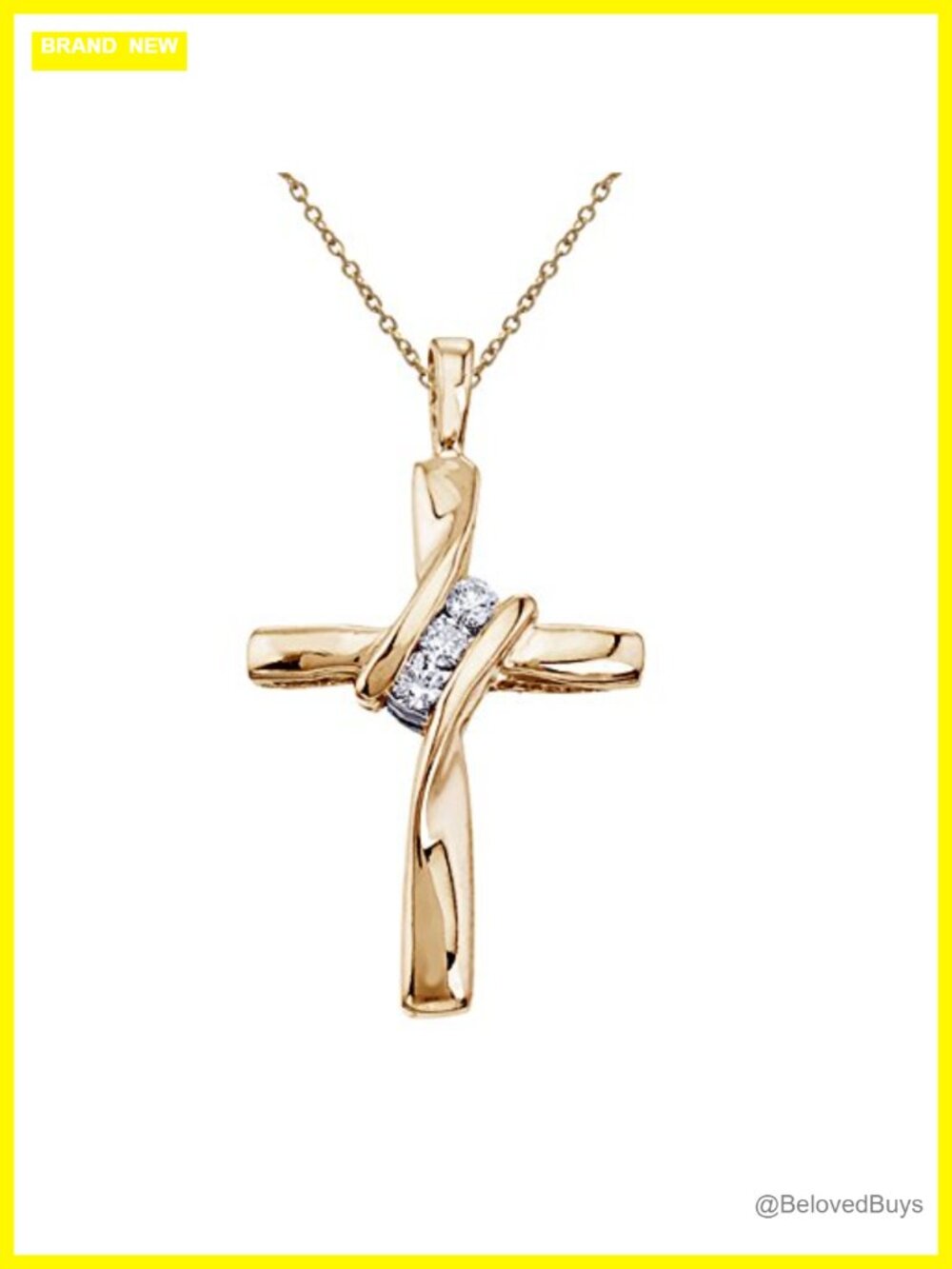 10k Yellow Gold Diamond Cross Pendant Necklace 18" Chain